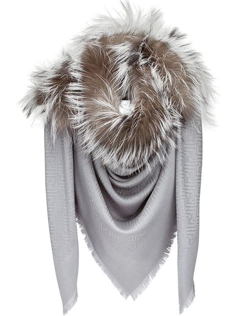 fendi grey wool scarf|fendi scarf with fur trim.